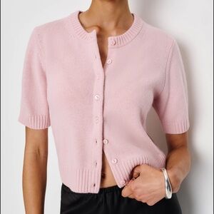 Reformation Pink Short Sleeve Cashmere Cardigan Sweater
